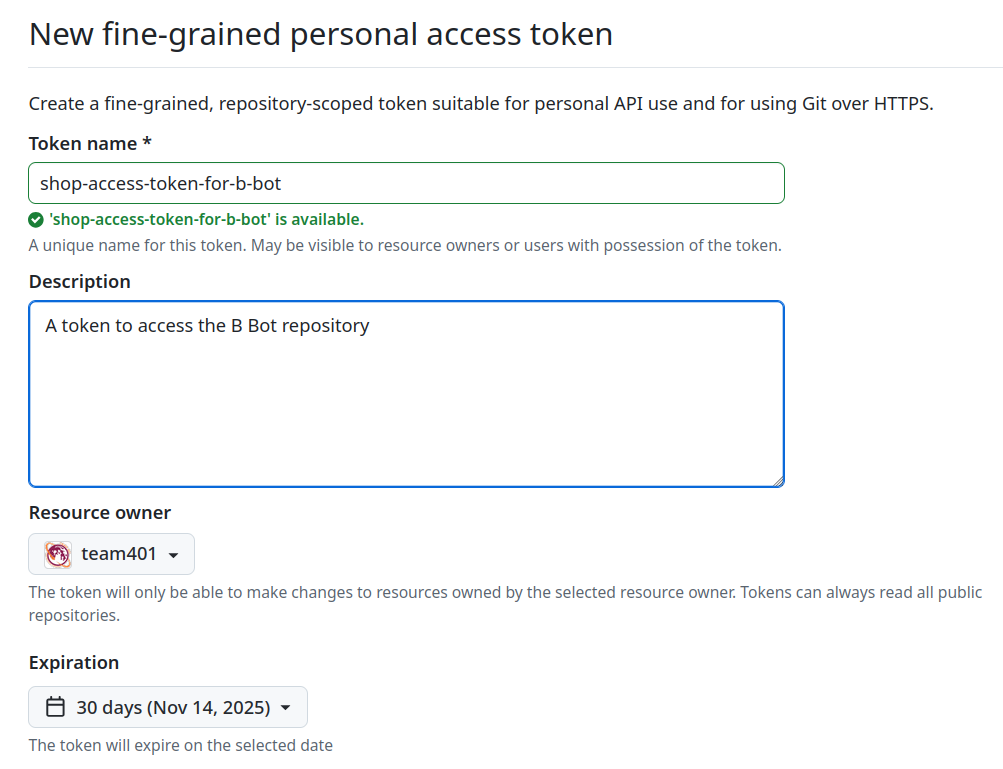 create a fine-grained token on github