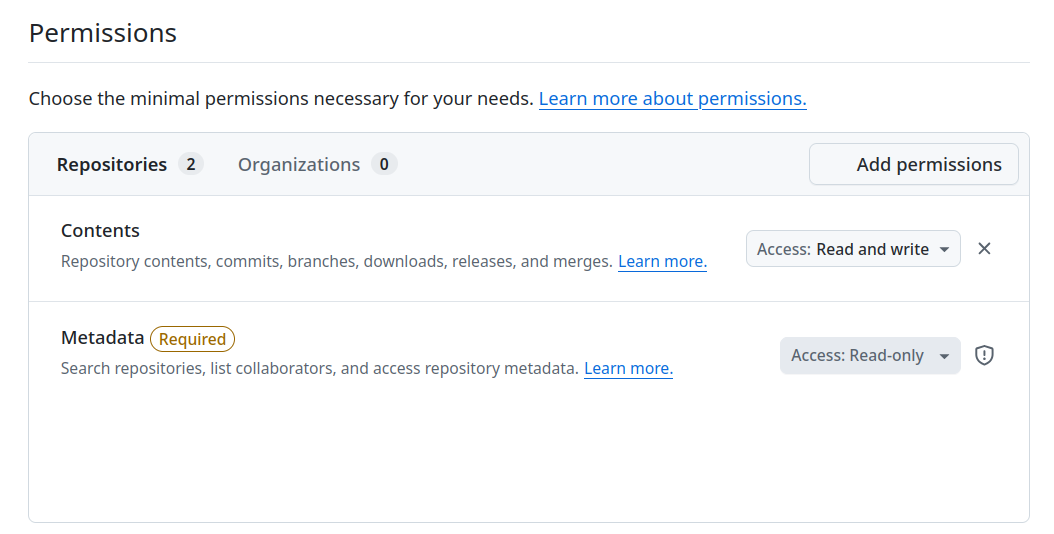 create a fine-grained token on github